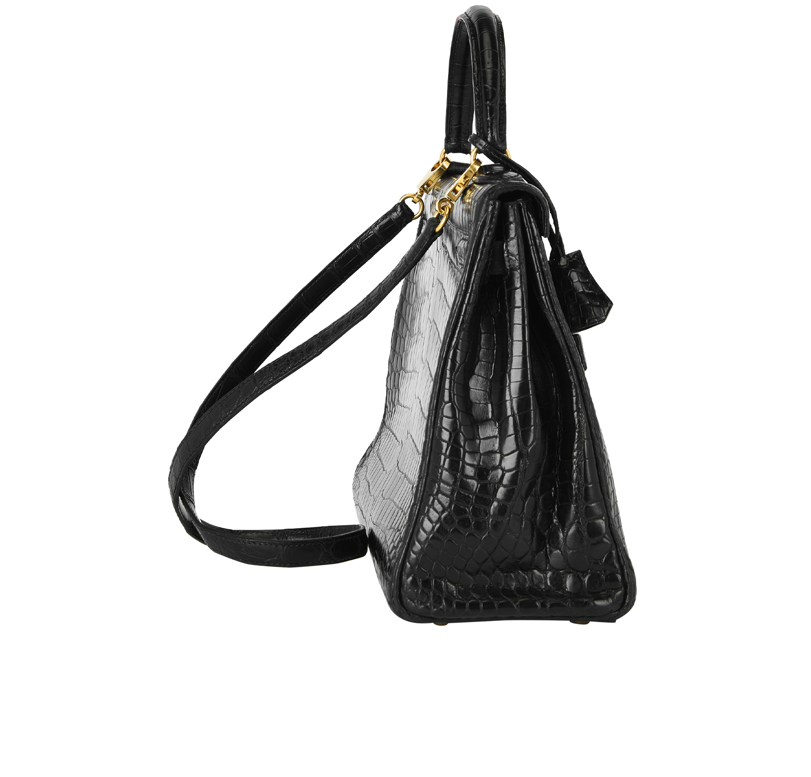 Kelly 32 In Crocodile Porosus Black, &pound;14,500, Handbags, Black, Crocodile, Side view